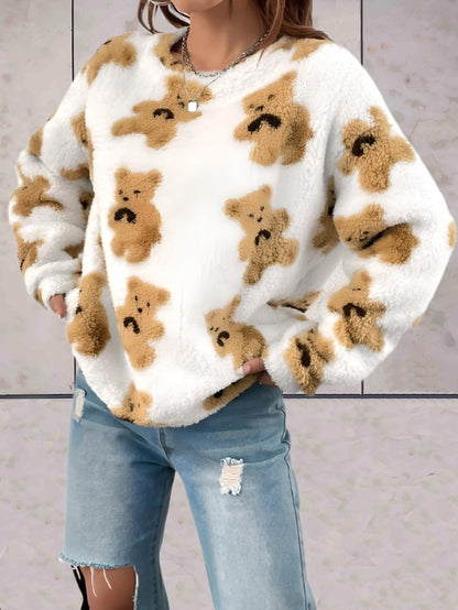 Dakota - comfortabele en zachte oversized trui met berenprint over het hele oppervlak