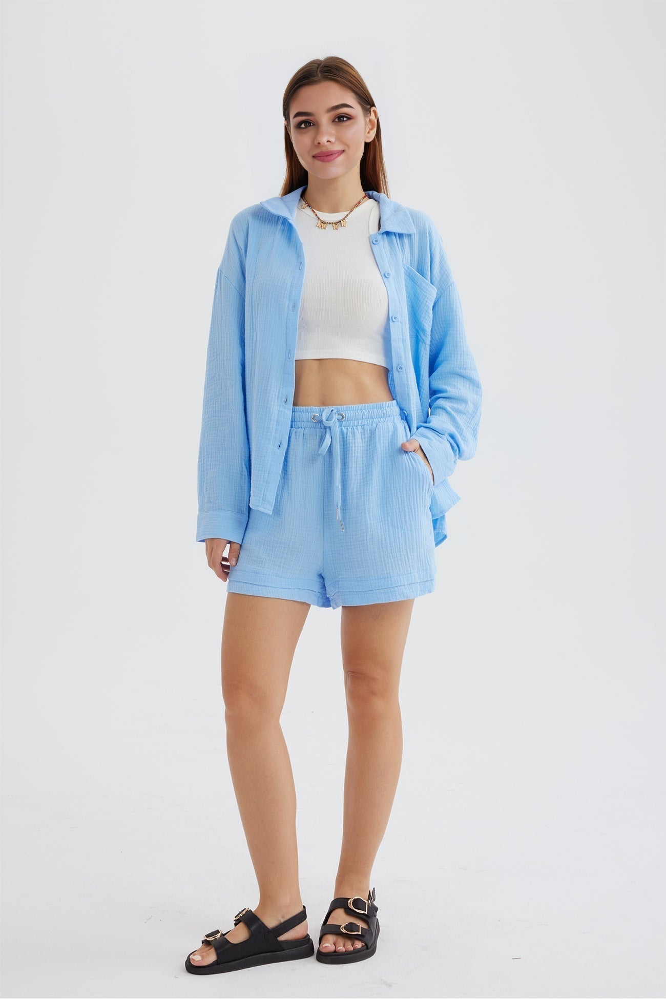 Selena - Slank Langemouwen Shirt en Bijpassende Shorts