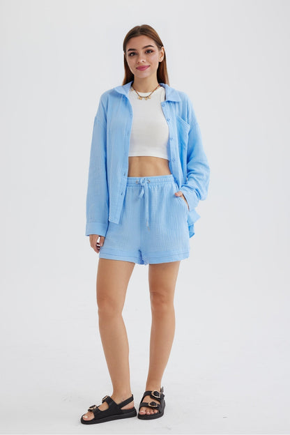 Selena - Slank Langemouwen Shirt en Bijpassende Shorts