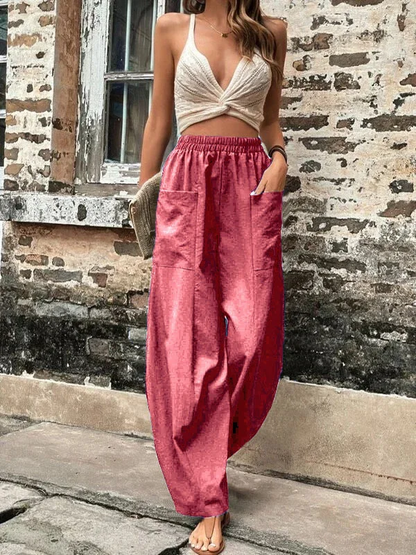Arla - Damesbroek oversized, elastische zakken, eenkleurig, losse broek