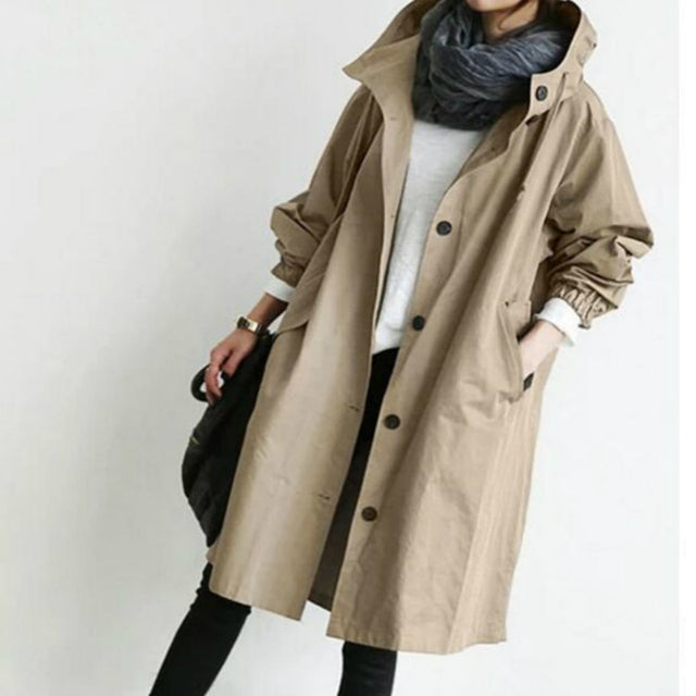 Damesmode Casual Lange trenchcoat met capuchon - Ariyah