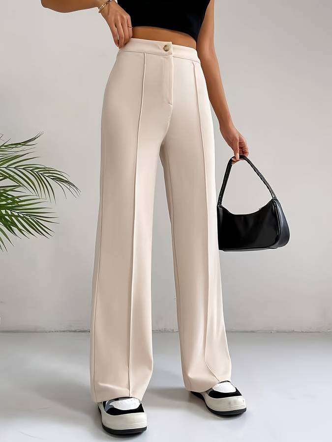 Beige pantalon met hoge taille