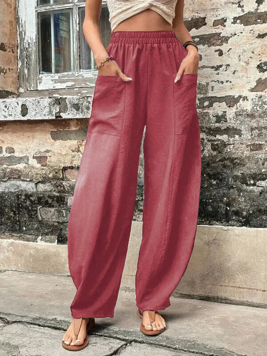 Arla - Damesbroek oversized, elastische zakken, eenkleurig, losse broek