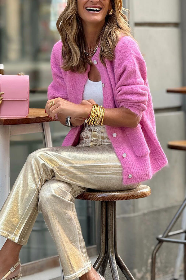 Ronde Hals Cardigan met Losse Pasvorm
