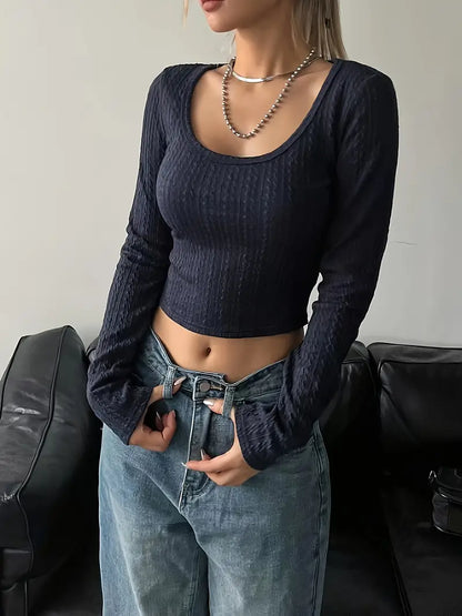 Lange mouwen top met effen patroontje