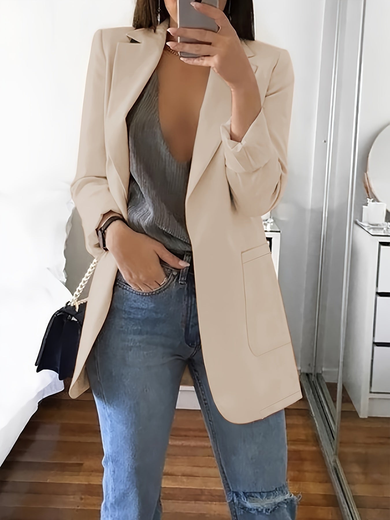 Effen gekleurde blazer met open voorkant - Grace