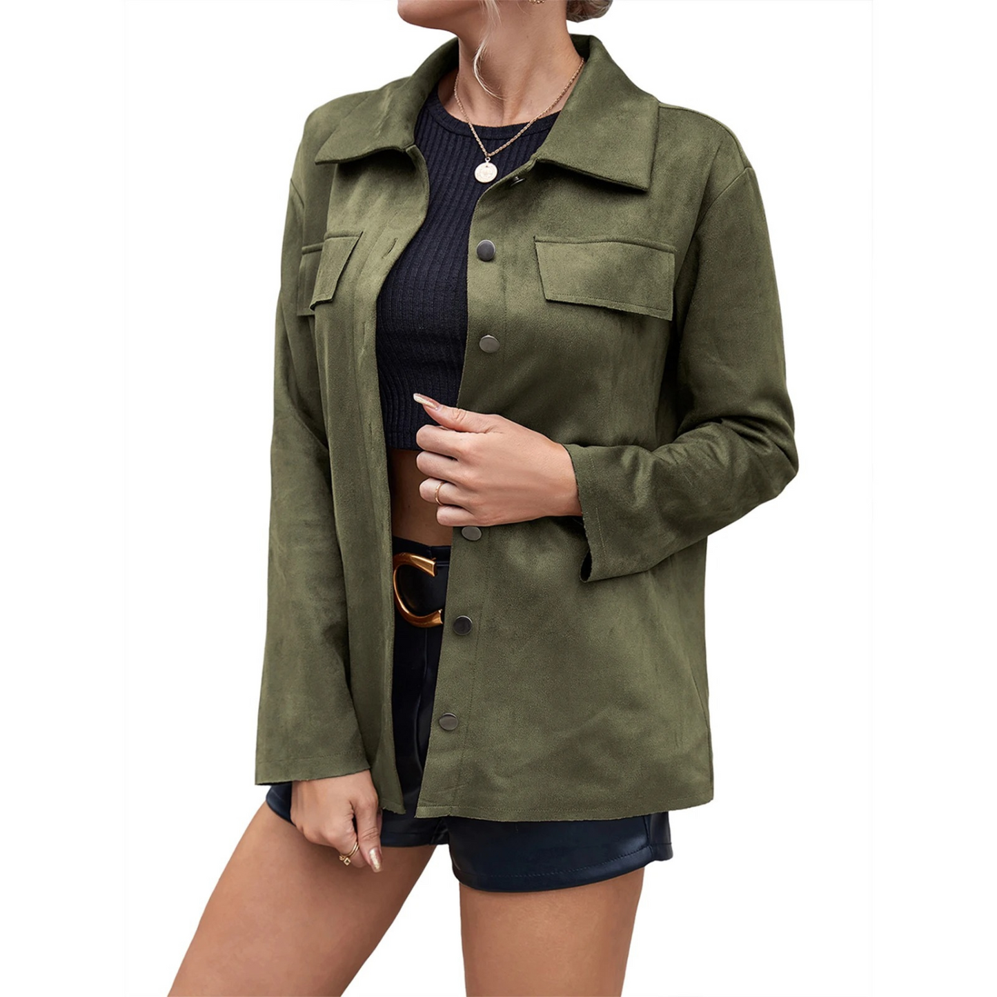 Charlottie - Stijlvolle Suede Button-Up Jas