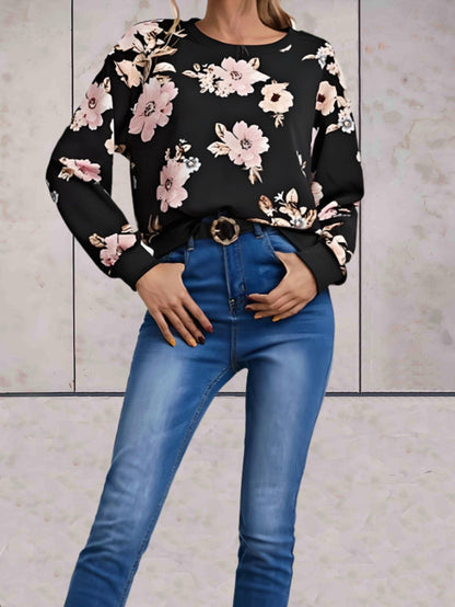 Carmel - Zwarte oversized sweater met volledige bloemenprint
