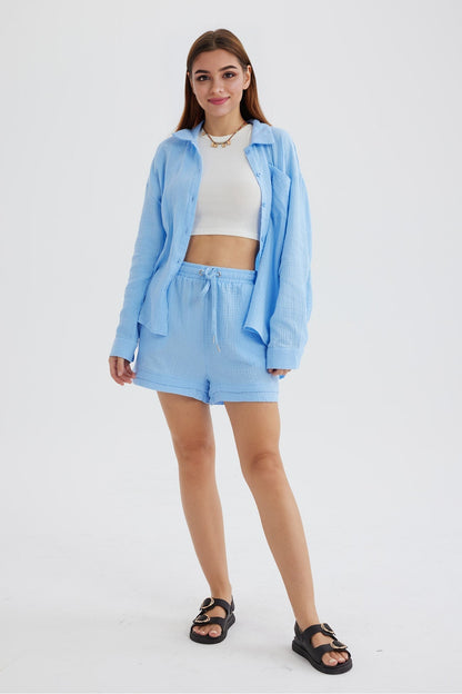 Selena - Slank Langemouwen Shirt en Bijpassende Shorts