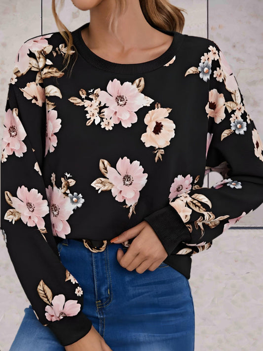 Carmel - Zwarte oversized sweater met volledige bloemenprint