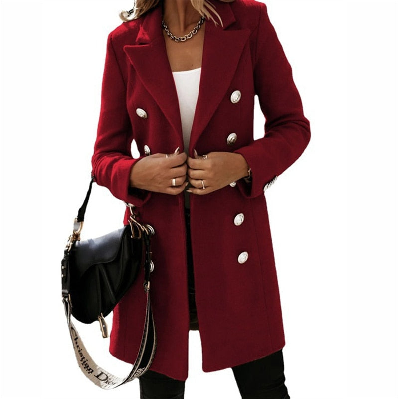 Coss Mantel | Elegante double breasted lange trenchcoat in wol-look met knopen