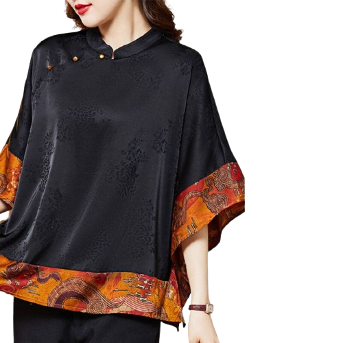 Weber Blouse | Elegant Japans stijlhemd voor dames met ronde hals en luxe print