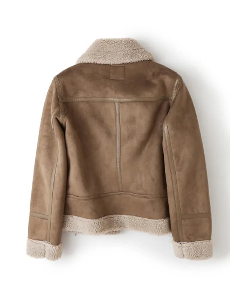 Lea - Chique Winter Lapel Kraag Fleece Gevoerde Bikerjas met Rits voor Vrouwen
