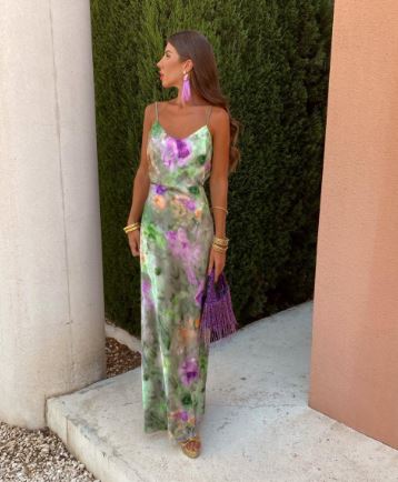 Angeli - Sexy Maxi-Jurk met V-hals en Kleurrijk Halo Geverfd Patroon