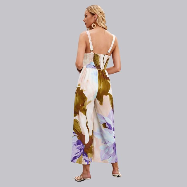 Sophia | Jumpsuit met tropische print en stropdas aan de voorkant