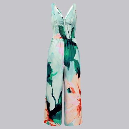 Sophia | Jumpsuit met tropische print en stropdas aan de voorkant