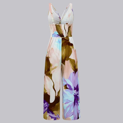 Sophia | Jumpsuit met tropische print en stropdas aan de voorkant