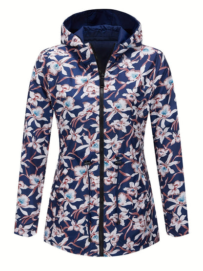 Minervia - Zomerjas met bloemenmotief voor dames met capuchon en ritssluiting