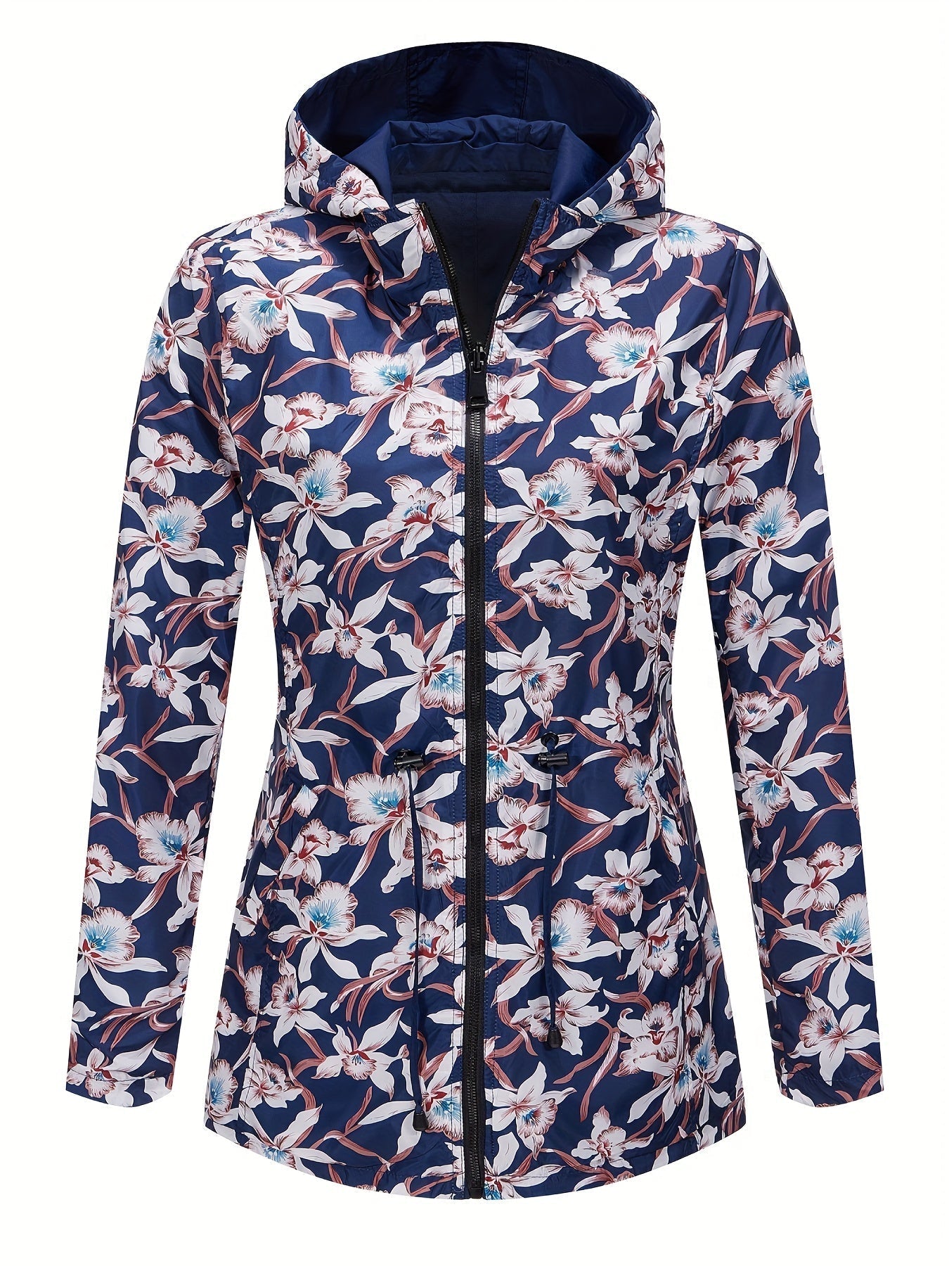 Minervia - Zomerjas met bloemenmotief voor dames met capuchon en ritssluiting