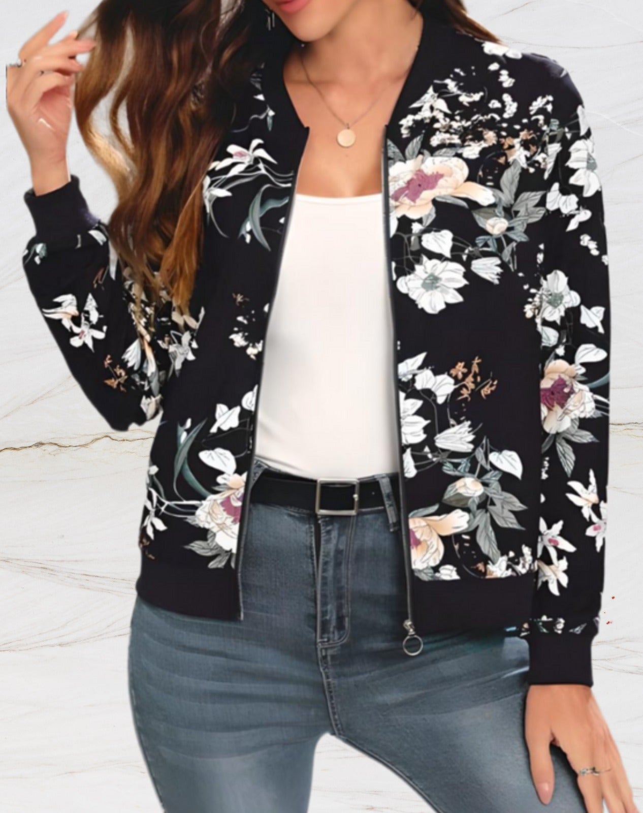 Lena | Stijlvol damesjack met rits en bloemenprint