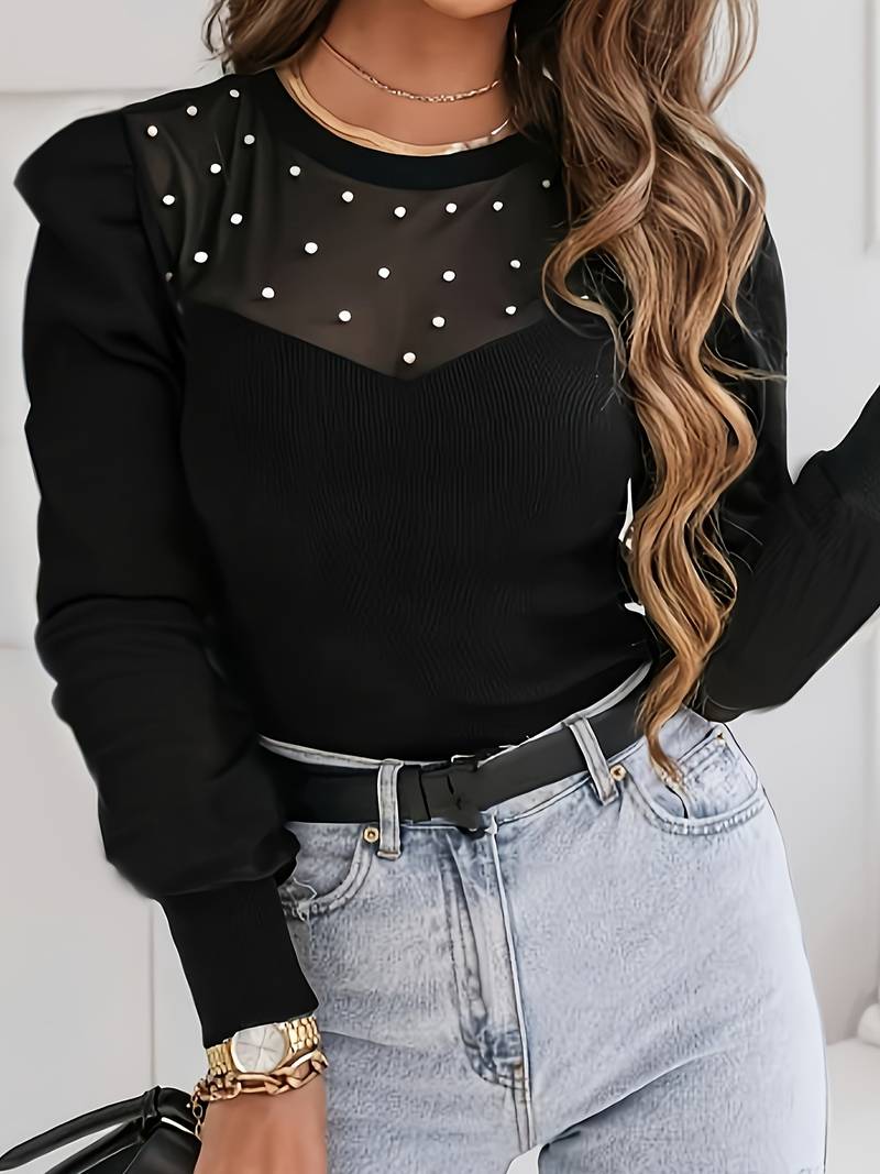 Trui Met Mesh Halslijn Met Parels