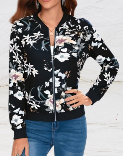 Lena | Stijlvol damesjack met rits en bloemenprint