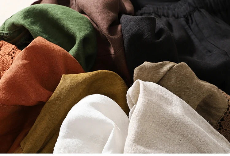 Zomer Bloemen Kanten Katoen Linnen Korte Broek - Dannie