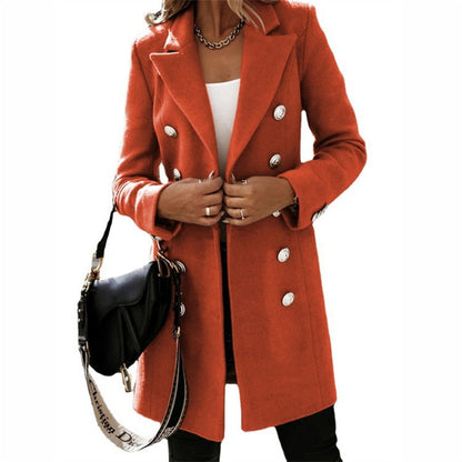 Coss Mantel | Elegante double breasted lange trenchcoat in wol-look met knopen