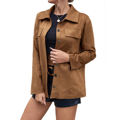 Charlottie - Stijlvolle Suede Button-Up Jas