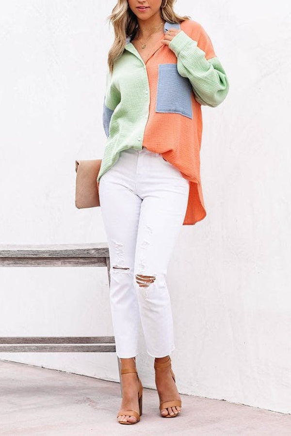 Mara | Casual Overhemd met Kleurcontrast