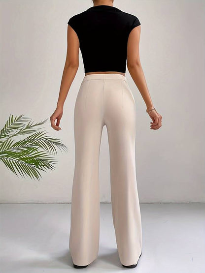 Beige pantalon met hoge taille
