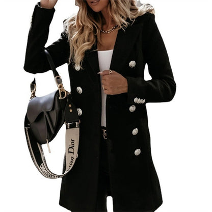 Coss Mantel | Elegante double breasted lange trenchcoat in wol-look met knopen
