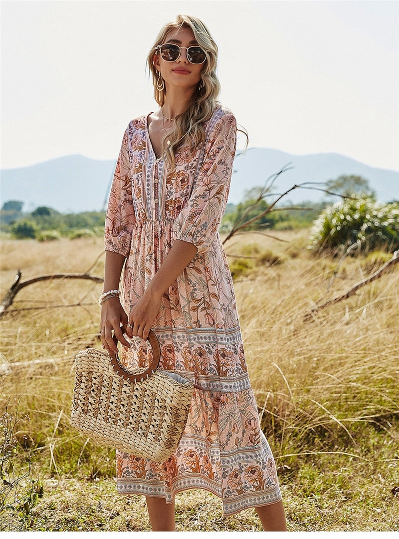 Bonnie - Bohemian Zomerjurk: Verken de Schoonheid van Boho-Chic