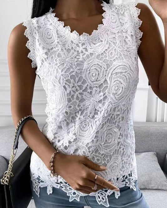 Damesblouse hannah | Kanten mouwloze blouse