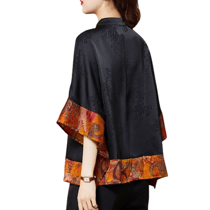 Weber Blouse | Elegant Japans stijlhemd voor dames met ronde hals en luxe print