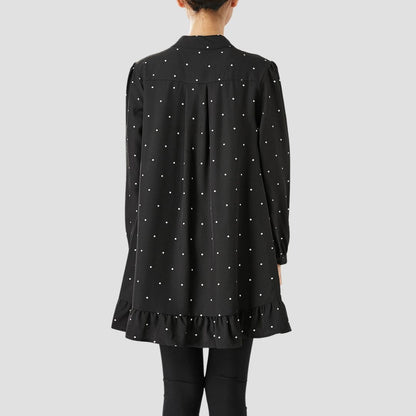 Gabrielle Tuniek | Lange zwart-witte polka-dot blouse met ronde hals en lange mouwen voor dames