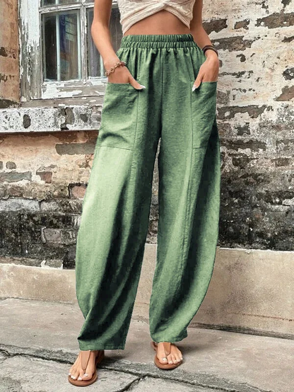 Arla - Damesbroek oversized, elastische zakken, eenkleurig, losse broek