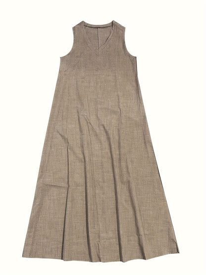 Amira - Effen gekleurde Maxi jurk met V-hals