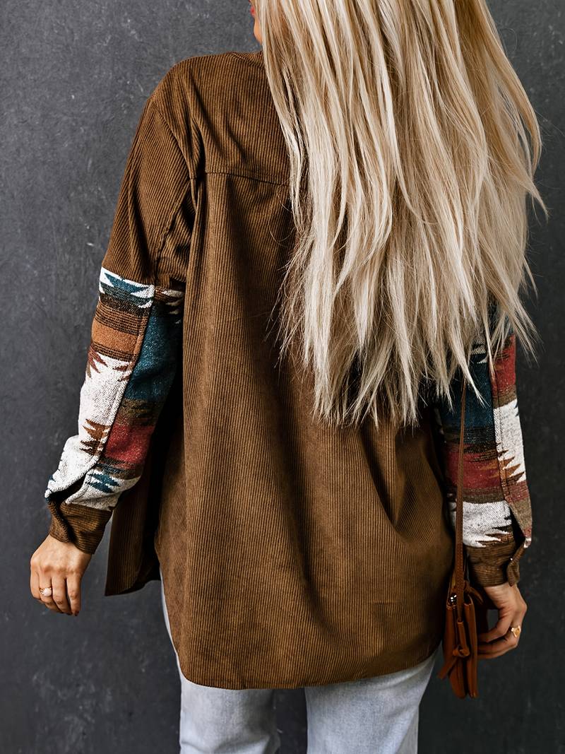 An | Corduroy jas met Aztekenpatroon