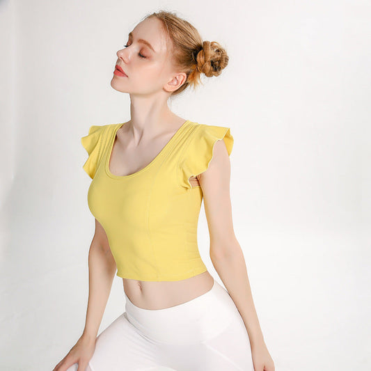 Kylie | elegante gele top met gerimpelde mouwen