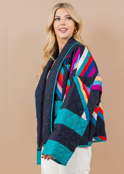 Amelia | kleurrijke patchwork jas met wijde mouwen