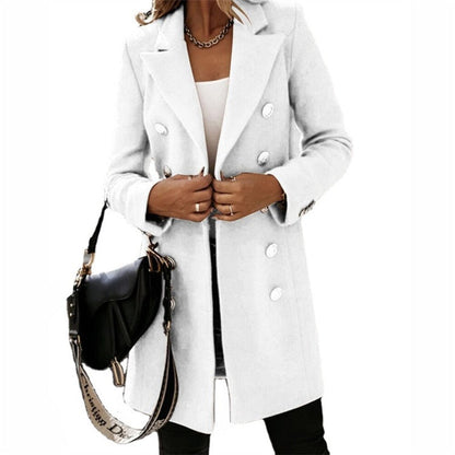 Coss Mantel | Elegante double breasted lange trenchcoat in wol-look met knopen