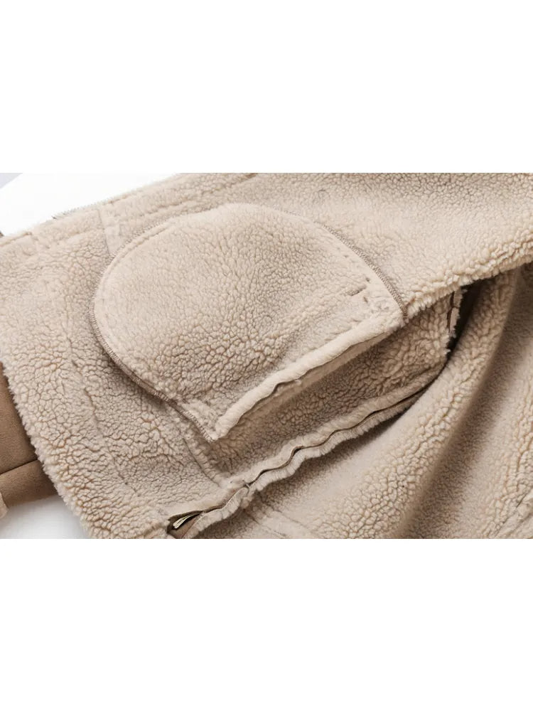 Lea - Chique Winter Lapel Kraag Fleece Gevoerde Bikerjas met Rits voor Vrouwen