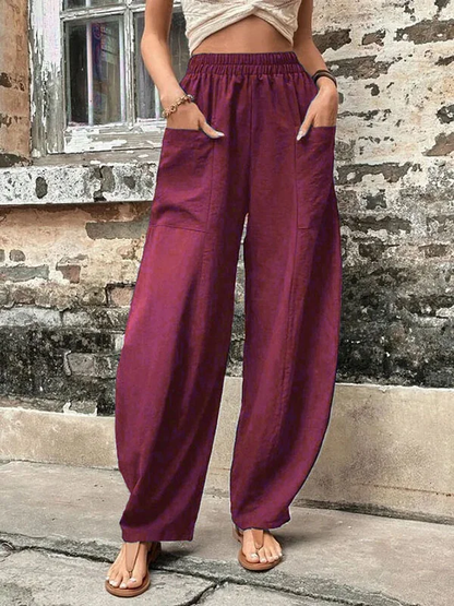 Arla - Damesbroek oversized, elastische zakken, eenkleurig, losse broek