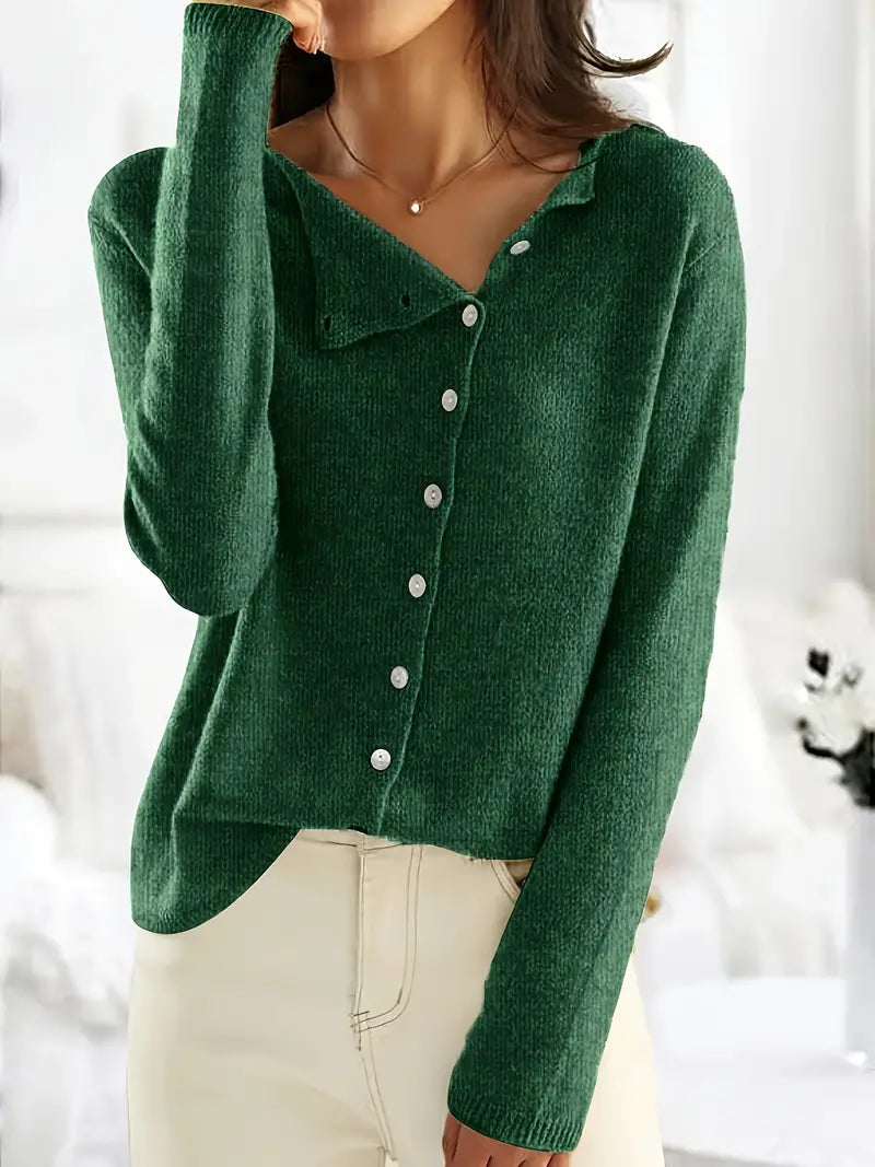 Baylee -Effen Asymmetrisch Vest met Knoopsluiting