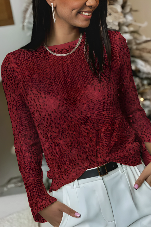 Lynne - Houd het glanzend pailletten lange mouwen shiftblouse