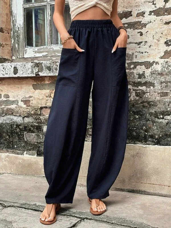 Arla - Damesbroek oversized, elastische zakken, eenkleurig, losse broek