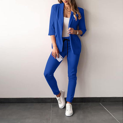 DUNO 2-delig Damespak | Elegant formeel stretch dames colbert met bijpassende broek
