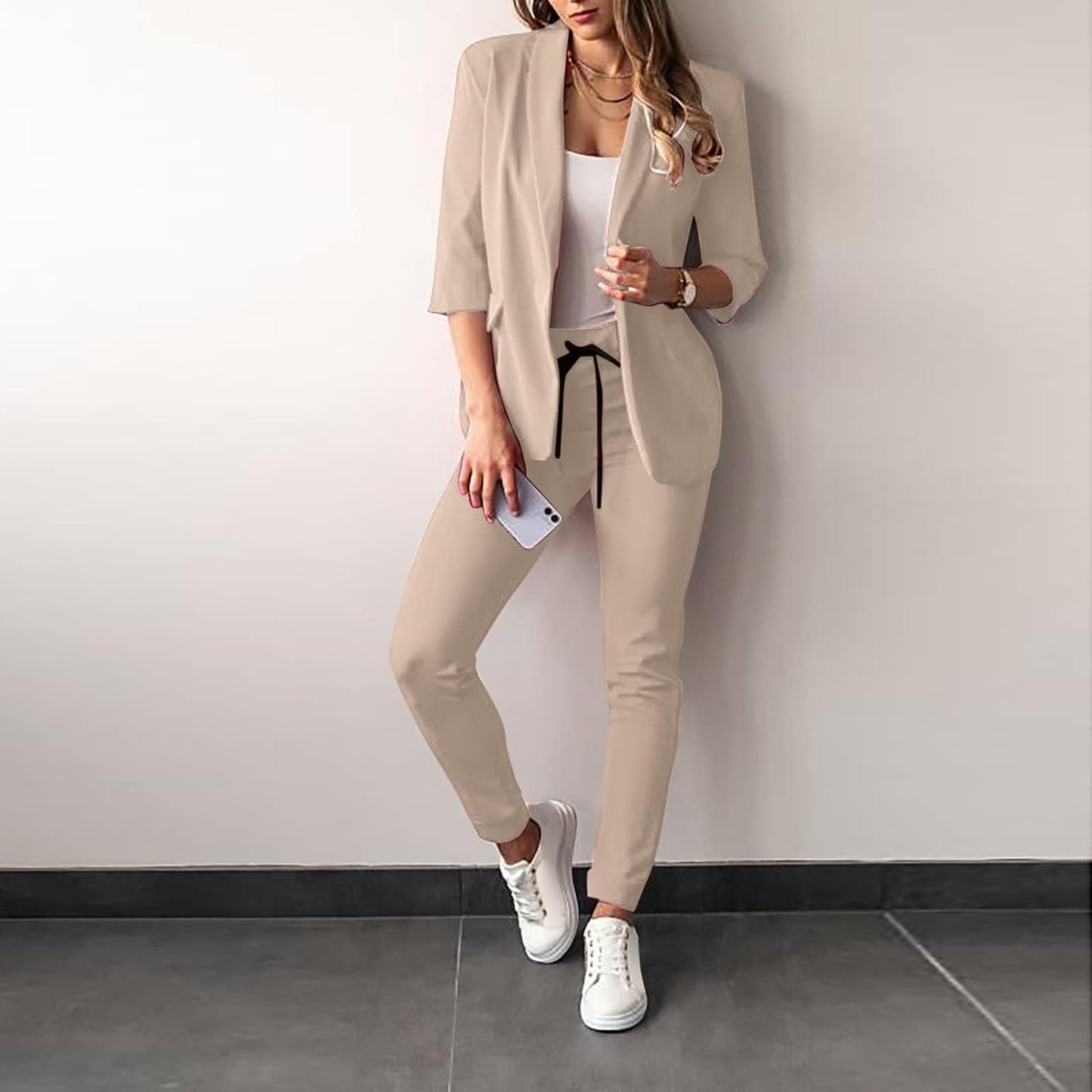 DUNO 2-delig Damespak | Elegant formeel stretch dames colbert met bijpassende broek
