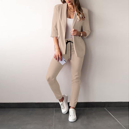 DUNO 2-delig Damespak | Elegant formeel stretch dames colbert met bijpassende broek